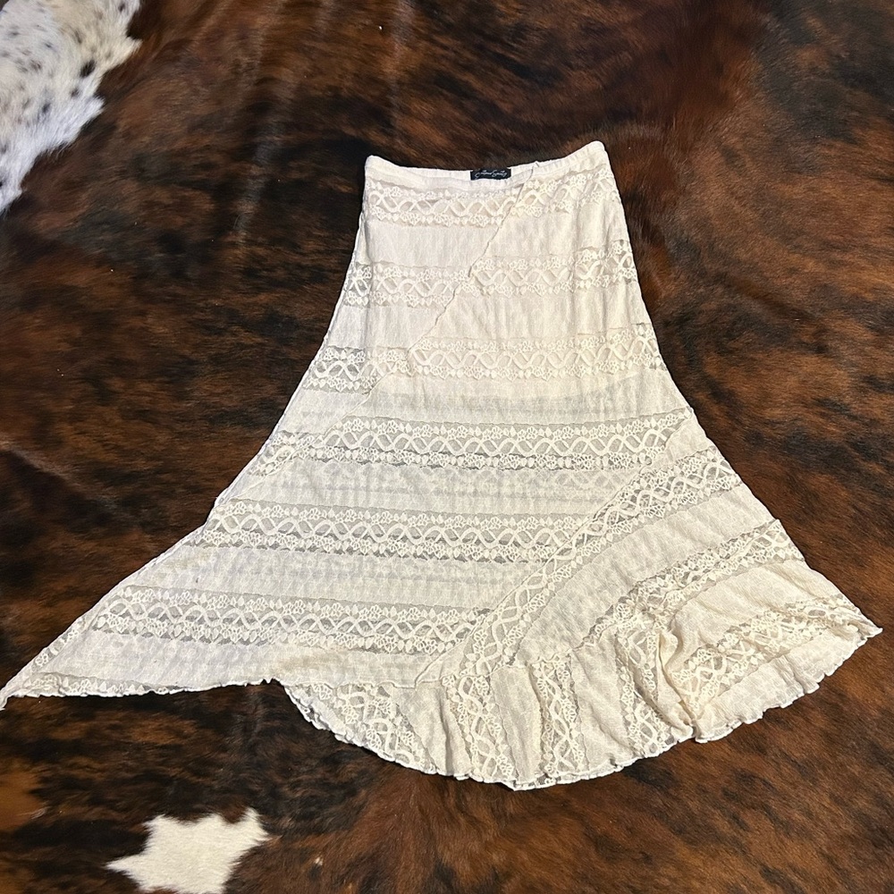 White - Cream Lace A-line Asymmetric Women's Skirt
